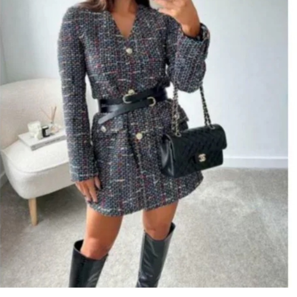 NWT Zara Multi Colored Tweed  Jacket (Belt is not Included)
